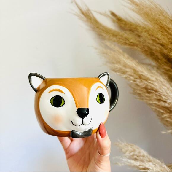 THRESHOLD TARGET Brown Cream Fox Bow Tie 3D Sculpted Ceramic Coffee Tea Cup Mug - Picture 12 of 12